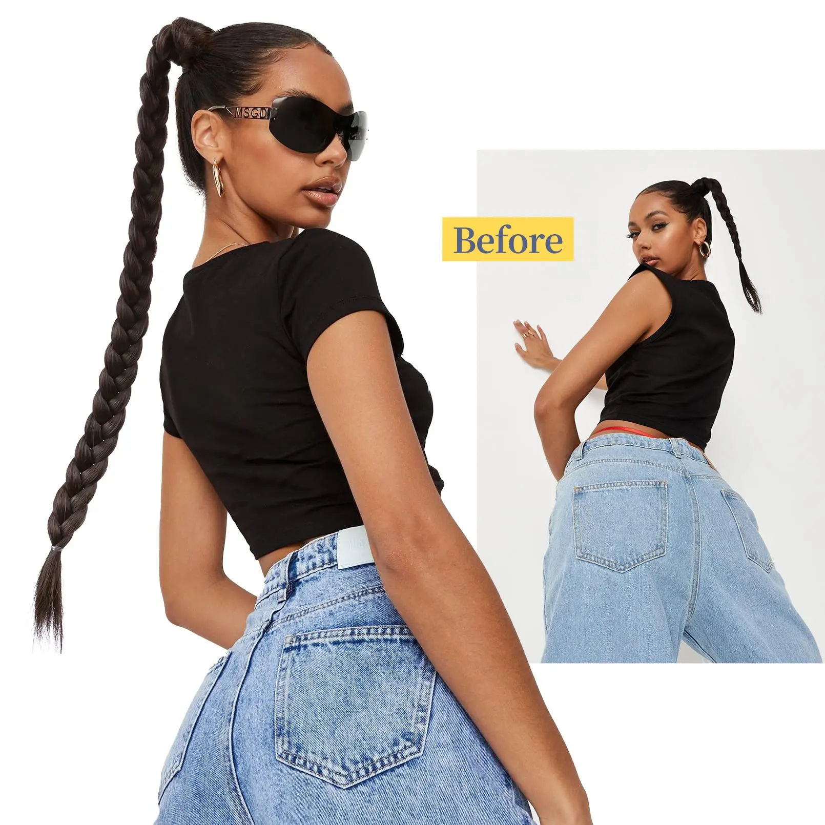 OLACARE Synthetic DIY Ponytail Extensions Boxing Braids Ponytail Hair Rope For Women High Temperature Fiber Black Brown Ponytail