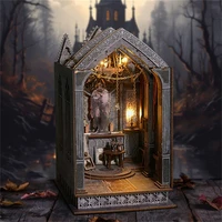 DIY Book Nook Wooden Miniature Model Kit Gothic Church Architecture Bookend Assembled 3D Puzzle Bookshelf Home Decor Adult Gifts 1
