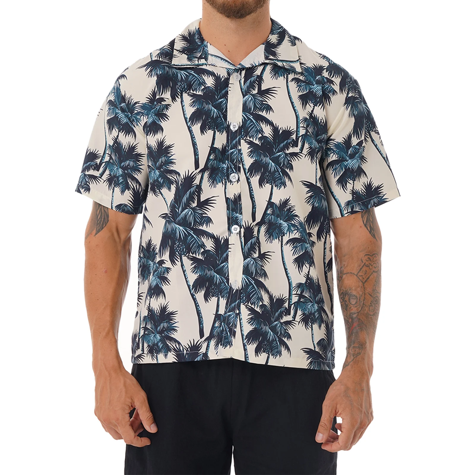 

Summer Men Coconut Tree Print Shirt Tops Hawaii Travel Beach Holiday Clothes Male Loose Short Sleeve Button T-Shirts Size XL-5XL