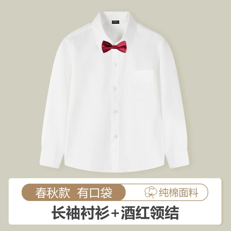 الأولاد الأبيض قمصان طويلة الأكمام القطن الأطفال بلوزة بيضاء حجم 110-180 في سن المراهقة الصبي مرحلة الزفاف حفلة التخرج ازياء