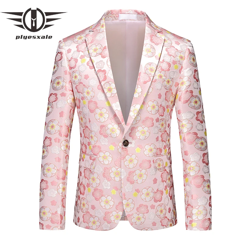 

Plyesxale Slim Fit Mens Floral Blazers 2023 New Arrival Big Size Blazer Hombre Terno Masculino Party Prom Costume Homme Q1413