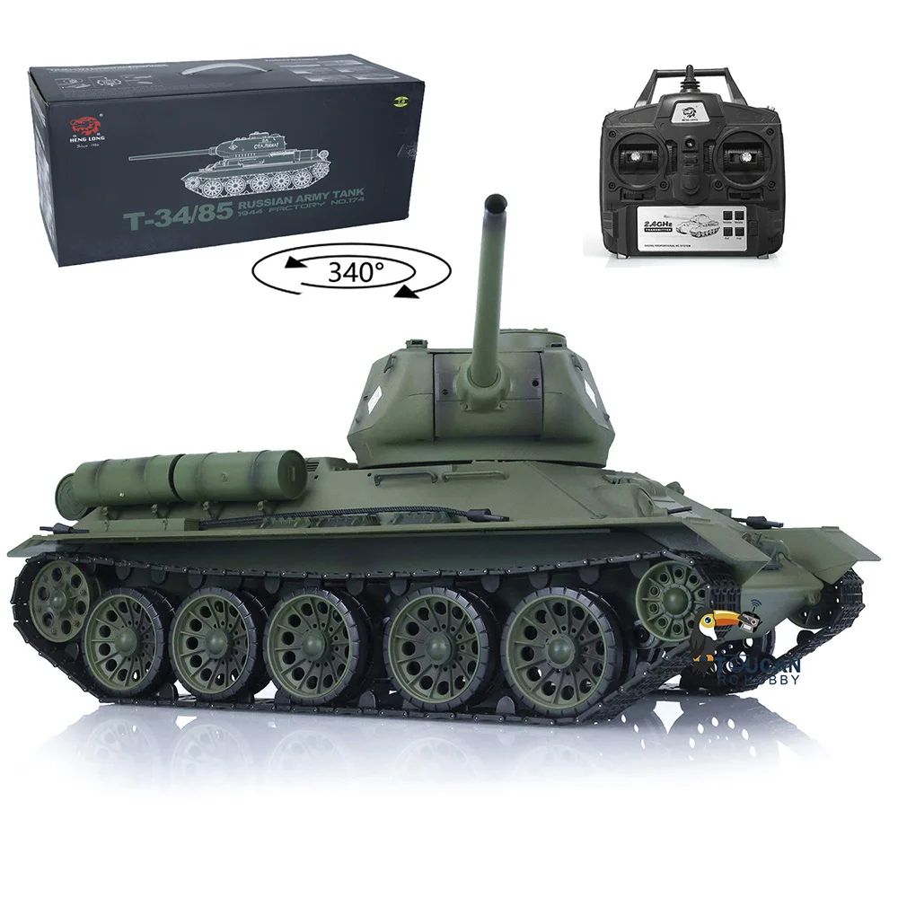 2.4G HENG LONG 1/16 Scale 7.0 Plastic Ver Soviet T34-85 RTR Army RC Tank Model 3909 Engine Proportion Smoke BB Shoot TH17764 2