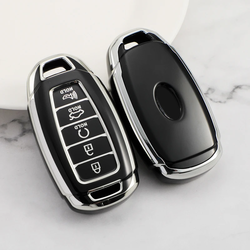 Ontto Custodia In TPU Per Chiave Auto, Adatta Per Hyundai (Palissandro, Veloster, I30, Santa Fe, Tucson, Kona, Elantra), Colore Argento Bianco, Protezione Antigraffio