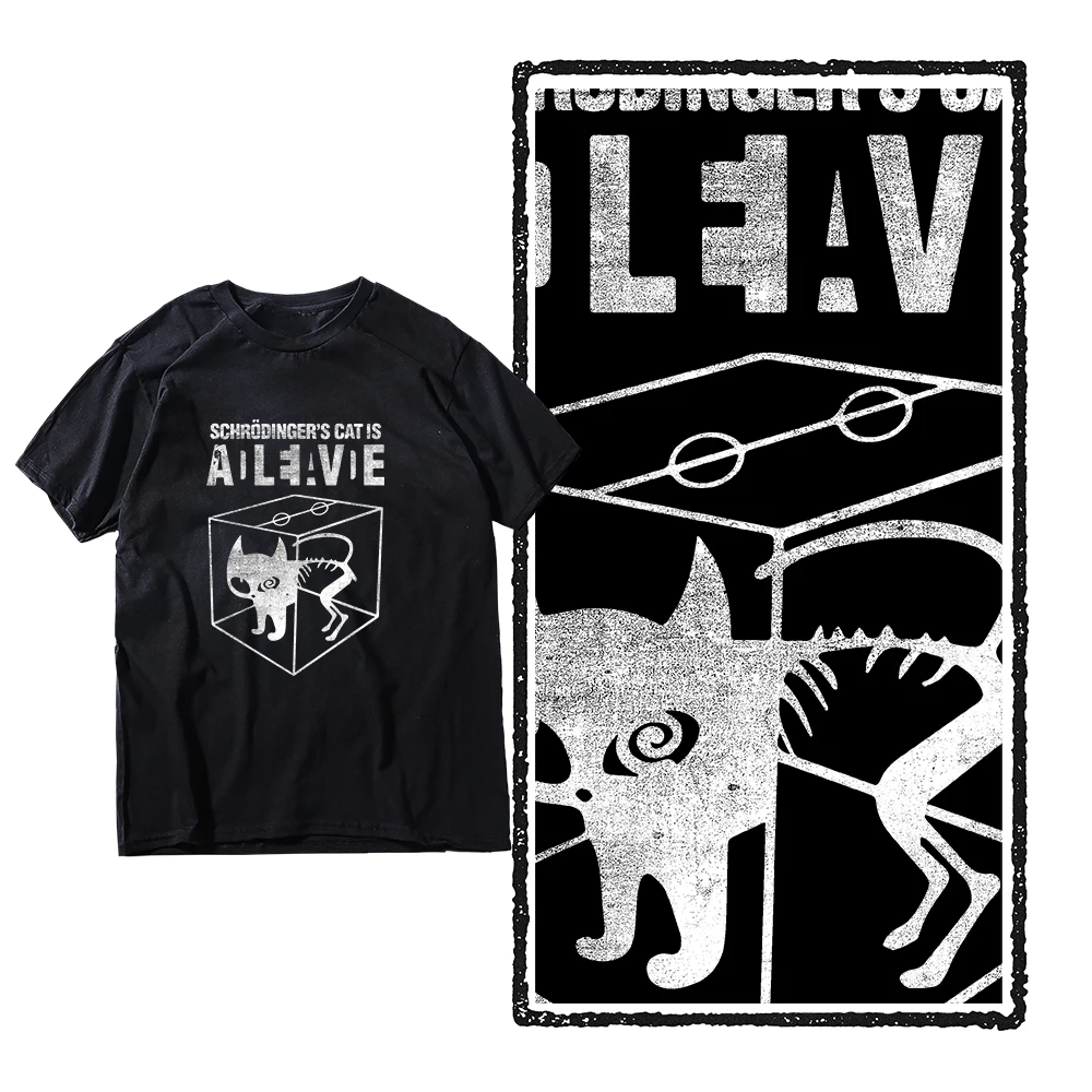 COOLMIND 100% Baumwolle Schrödinger Katze Druck Große Größe Männer T Shrit Casual Art Hülse Baumwolle Sommer Männer T-shirt Männliche T-shirts – Detail 7