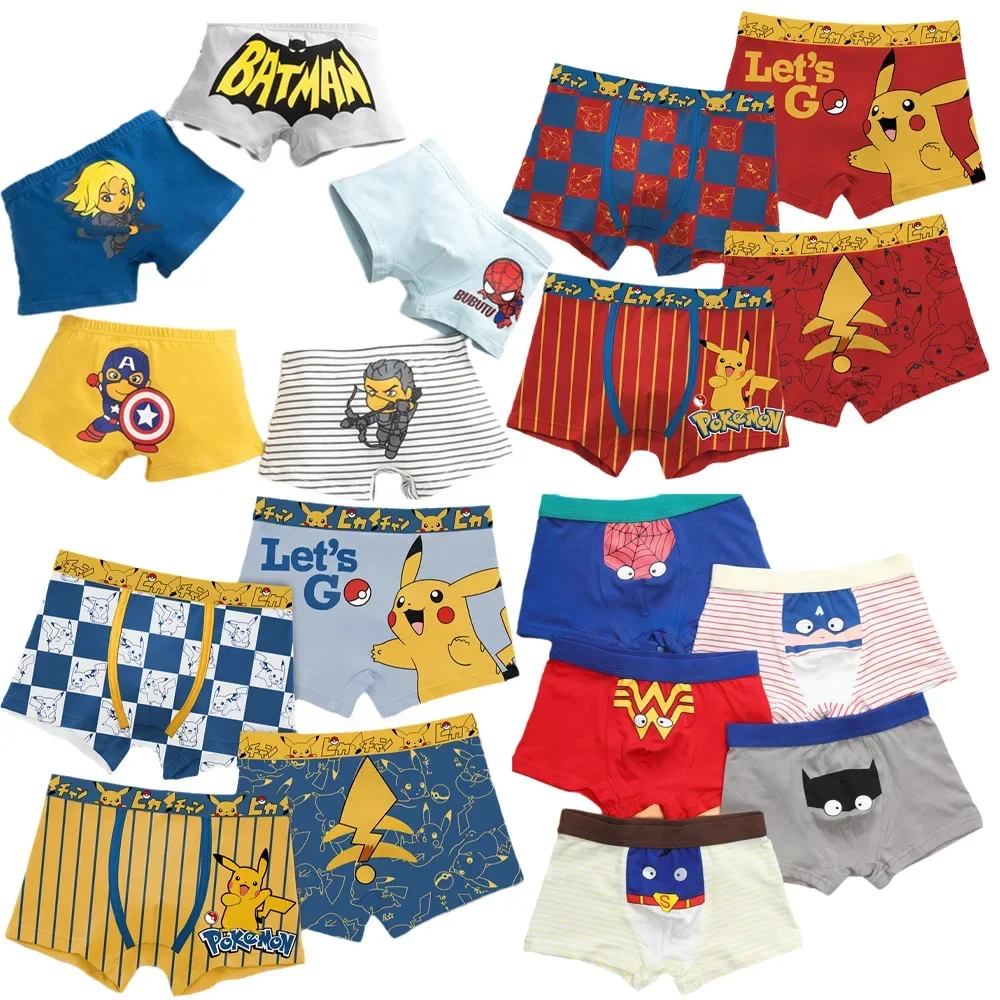 

Pokemon Pikachu Dinosaur Car Princess Children's Underwear Anime Boys' Pure Cotton Boxer Briefs Medium Large Cartoon Shorts