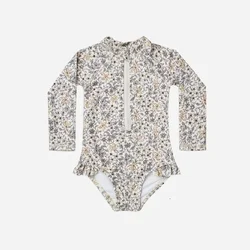 Summer new children's swimsuit girl's long-sleeved swimsuit sunscreen beach party girl's lovely floral swimsuit