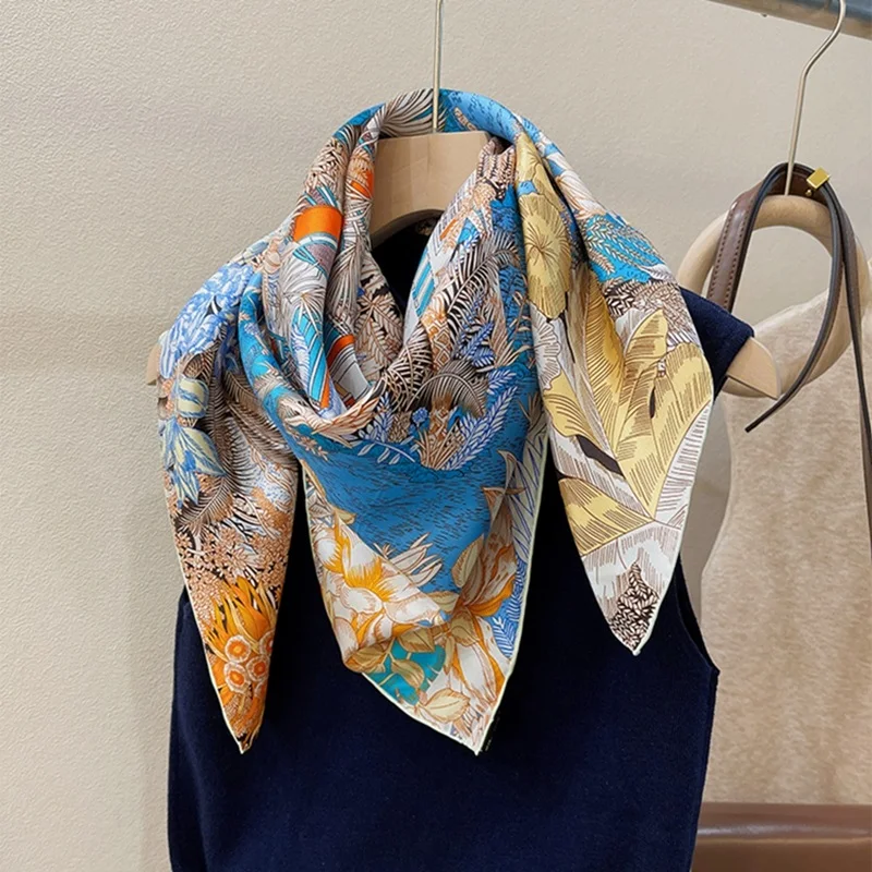 Classic Print 100% Silk Scarf Neckerchief Wraps Large Square Head Scarves Hijab for Hair Wrapping 35"x35" Female Gifts