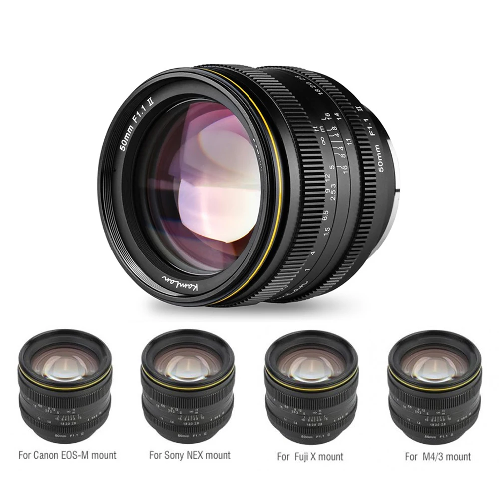 KamLan 50mm f1.1 II APS-C 대형 조리개 카메라 렌즈 캐논  후지 M4/3 올림푸스 파나소닉 미러리스 카메라용 수동 초점