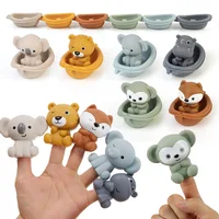 Baby Bath Toys Stacking Bath Boat Toy Silicone Adorable Animal Finger Puppets for Children Interactive Floating Squeeze Toy Gift 1