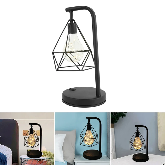 Table Lamp Metal Cage Lantern Battery Powered Lamps with LED Edsion Style  Bulb 2Pcs Diamond Shape for Indoor Home Decor - AliExpress