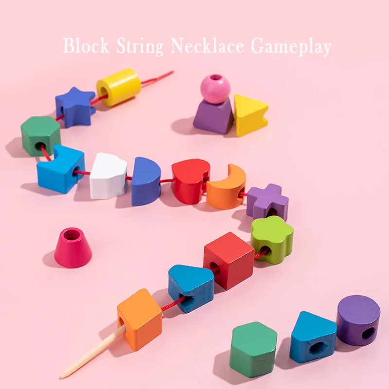 Wooden children's colorful color sorting toys, rainbow sets of columns, shape stringing matching, educational building blocks 3