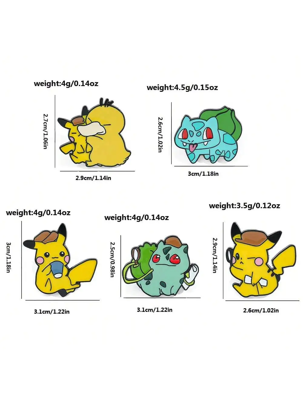 Enamel pins 5 Pcs creative detective Pikachu Bulbasaur Psyduck backpack clothing jewelry metal badge
