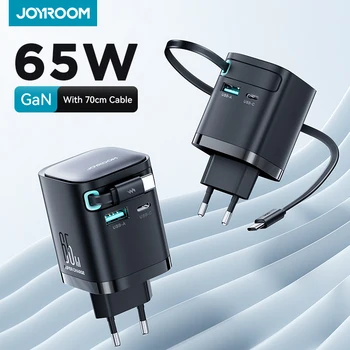 Joyroom 65W GaN Desktop Charger Retractable USB C Cable for Phone Tablet Laptop Fast Charging for iPhone Samsung Macbook