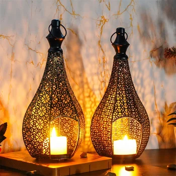 ﻿Vintage Hollow Candle Holder Moroccan Candlestick Lantern for Home Garden Living Room Wedding Ramadan Party Decoration Ornament