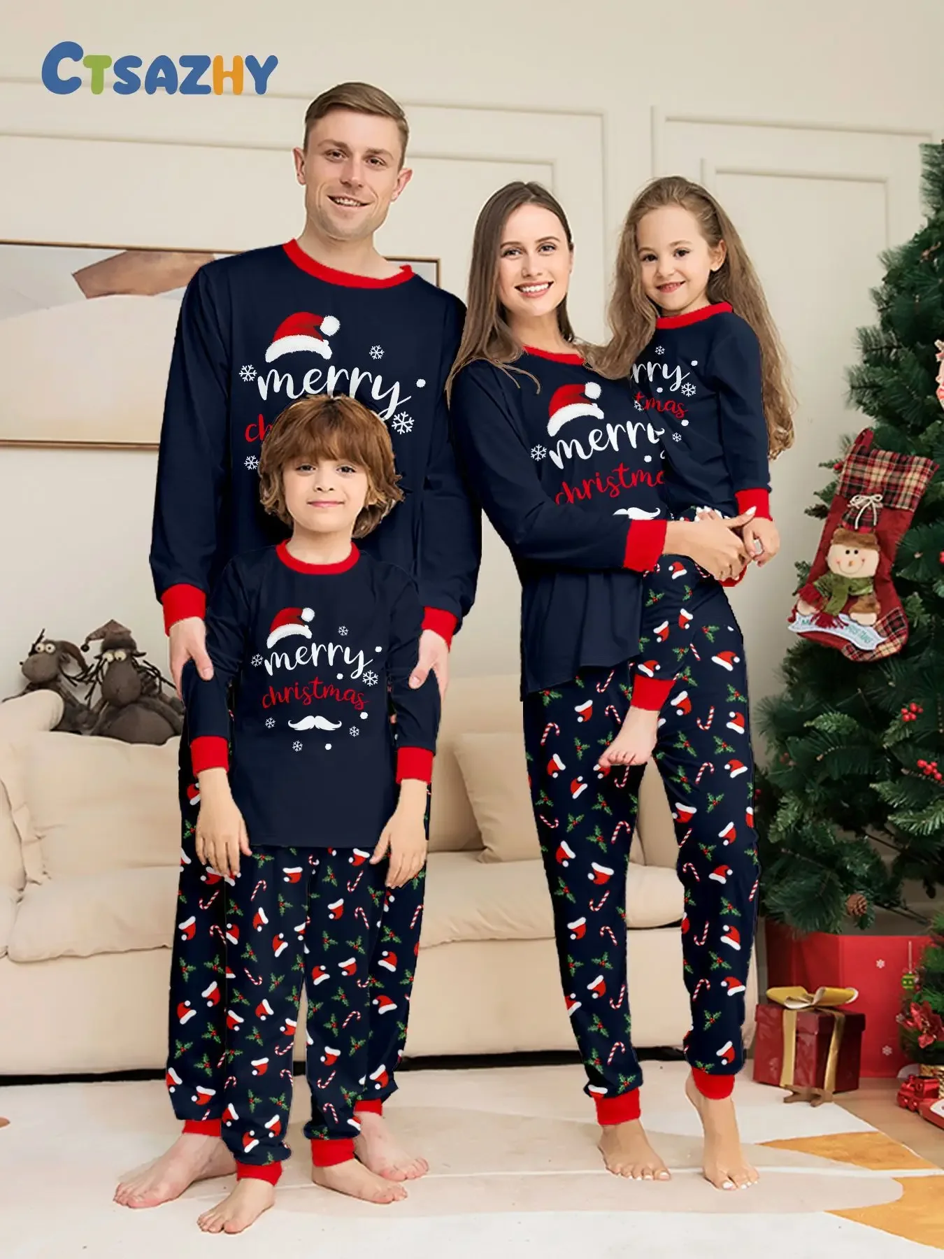 thumbnail image 1 of Conjunto de pijamas navideños familiares, ropa de dormir a juego para padres e hijos, pijama para bebé, pijama suave, Navidad, Año Nuevo, look familiar, 1 of 5