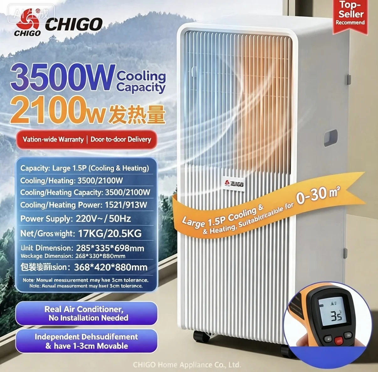 Condizionatore d'Aria Portatile 12000BTU, Raffreddatore d'Aria Mobile Senza Installazione per Casa, Ufficio, Camera da Letto, Raffreddamento Rapido - immagine 4