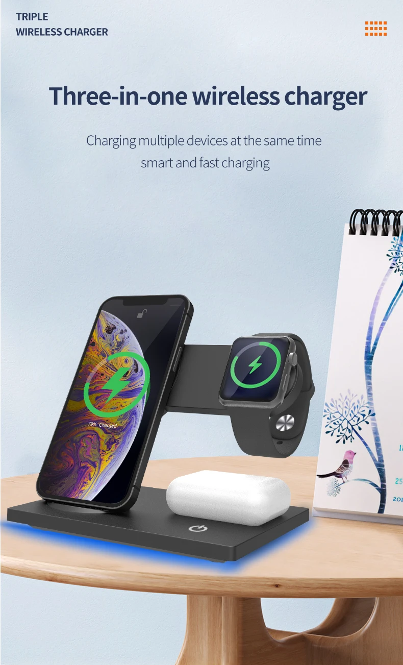 iphone wireless charger 30W 3 in 1 Magnetic Wireless Charger Stand for iPhone 13 12 Samsung Xiaomi Qi Fast Charging Dock Station For Apple Watch AirPods apple watch and phone charger