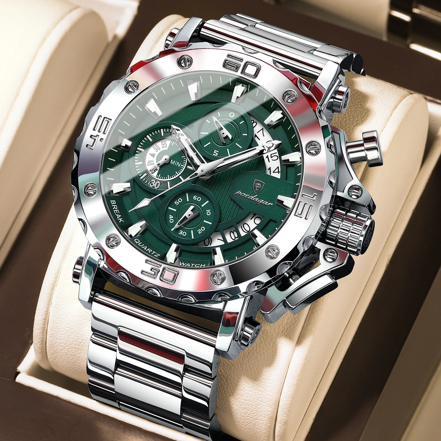 POEDAGAR Luxury Watch For Men Calendar Luminous Waterproof Man Clock thumbnail 2