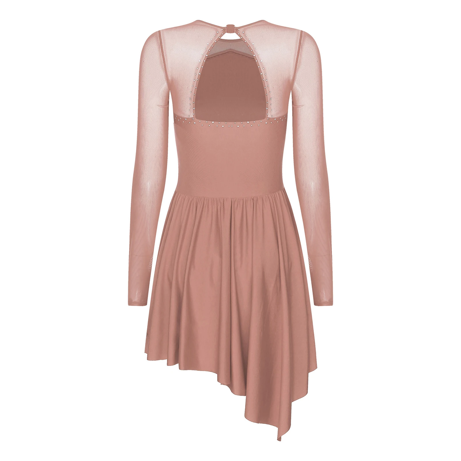 Frauen Langarm Eiskunstlauf Ballett Gymnastik Lyrical Dance Kleid Glänzenden Strass Mesh Trikot Tutu Leistung Dancewear – Detail 4