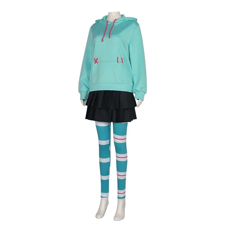 Anime Vanellope von Schweetz Cosplay Costume Adult Women Hoodie Skirt Stocking Suit Halloween Outfit Party Uniform
