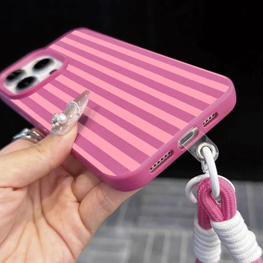 Striped Minimalist Hand Wrist Strap Case with Lanyard Cover
