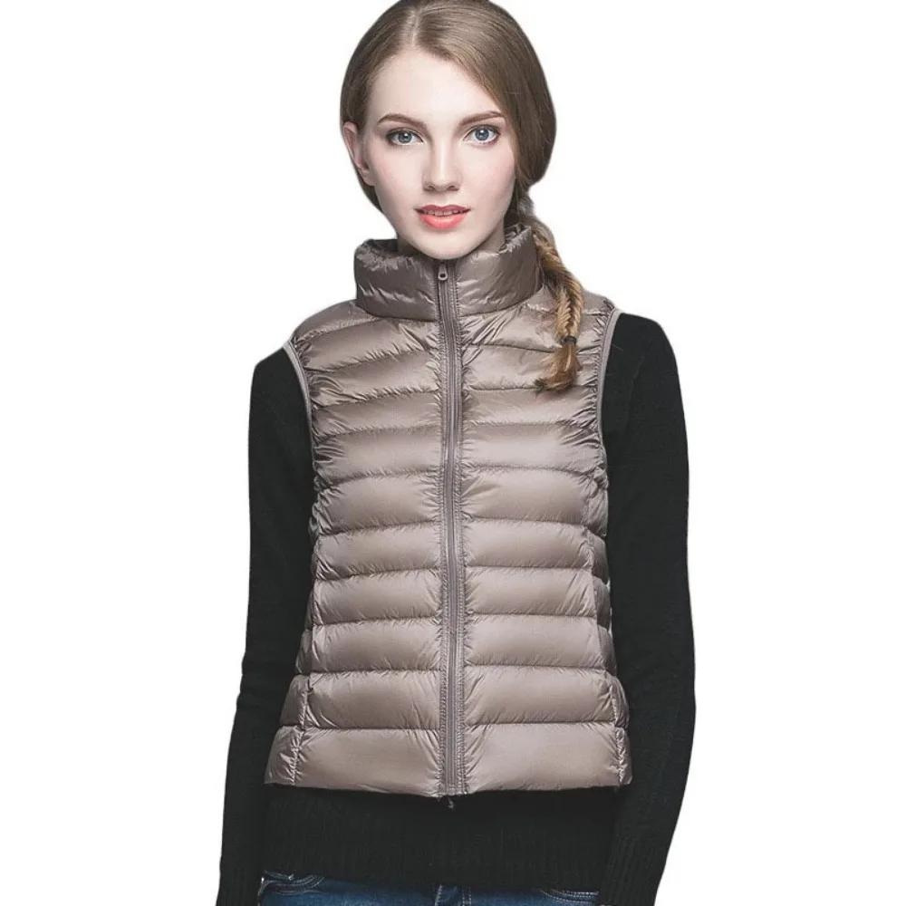 2023 Autumn Winter Women's Down Coat Vest Ultralight Thin 90% White Duck Stand Collar Down Jacket Sleeveless Warm Puffer Coat - 6