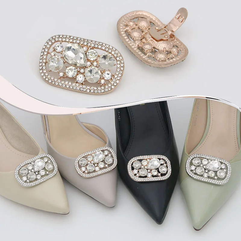 Fashion Decorative Shoe Clips Oval Rhinestone Shoe Embellishment Detachable  Pumps Shoe Accessories for Wedding Party Decor