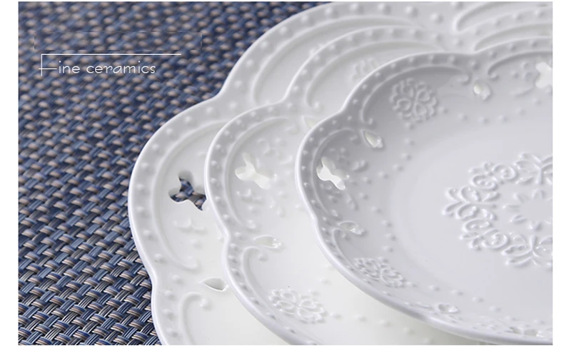 3pcs set, 6+8+10inch, white embossed porcelain cake plate, butterfly design, service the table, dinner plate sets, dinnerware