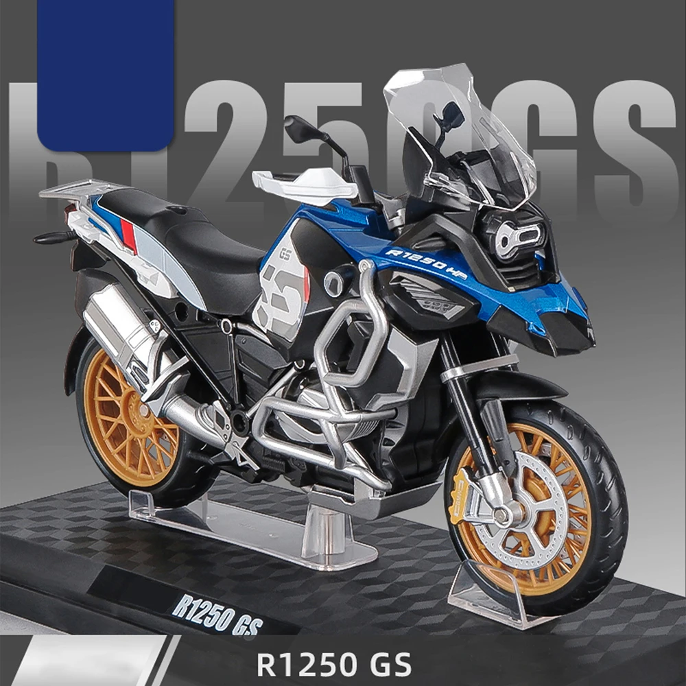 1:18 NEW R1250GS blue and white painted alloy car model acrylic box imitation motorcycle ornaments collection children's gifts bentley gt3 sjm painted alloy car model acrylic boxed imitation racing ornament collection children s birthday gift