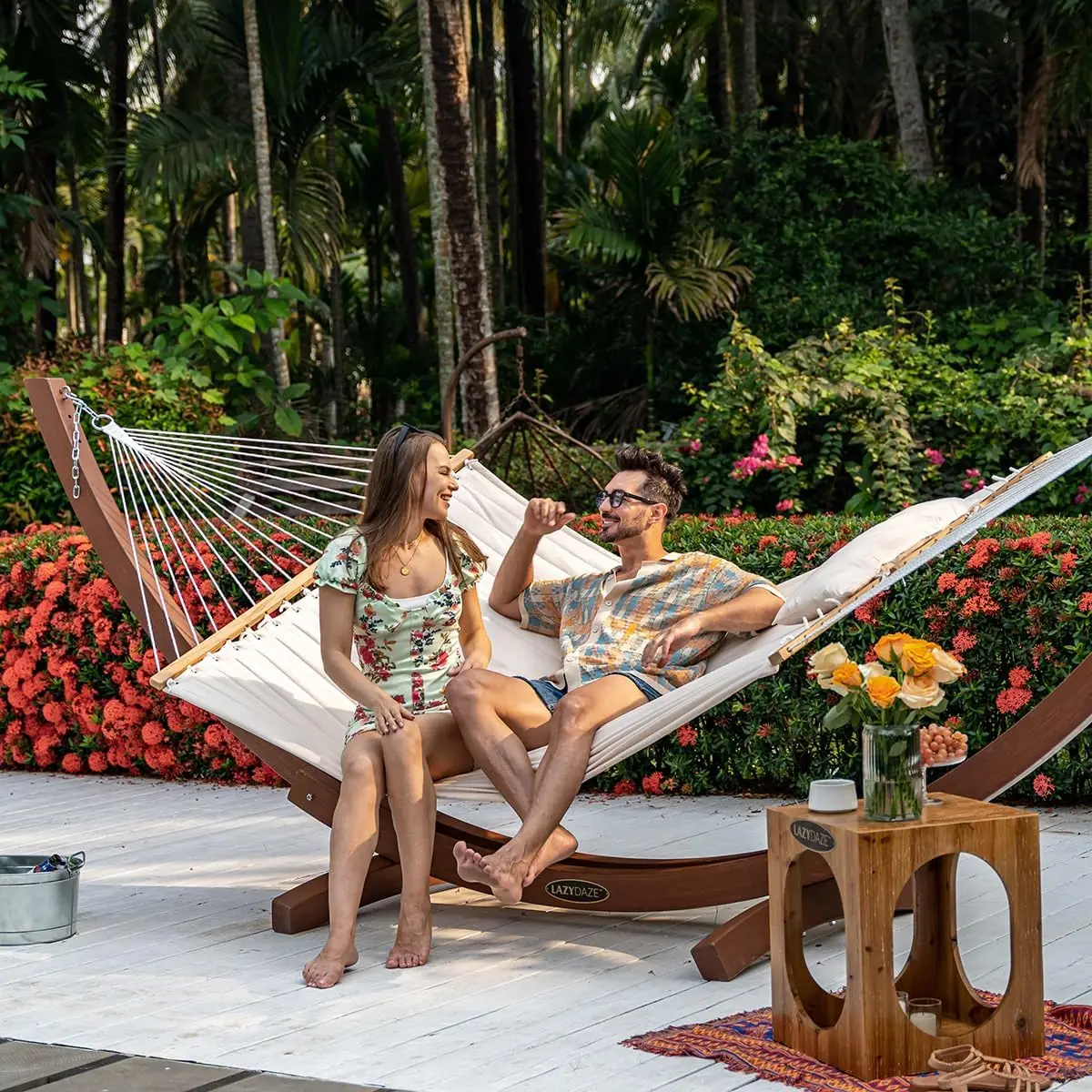 Sc8004c50099a467eabe878756f6ef96eU Hammocks 12 FT Double Quilted Fabric Hammock with Spreader Bars and Detachable Pillow, 450 LBS Weight Capacity, Hammock Mallzona