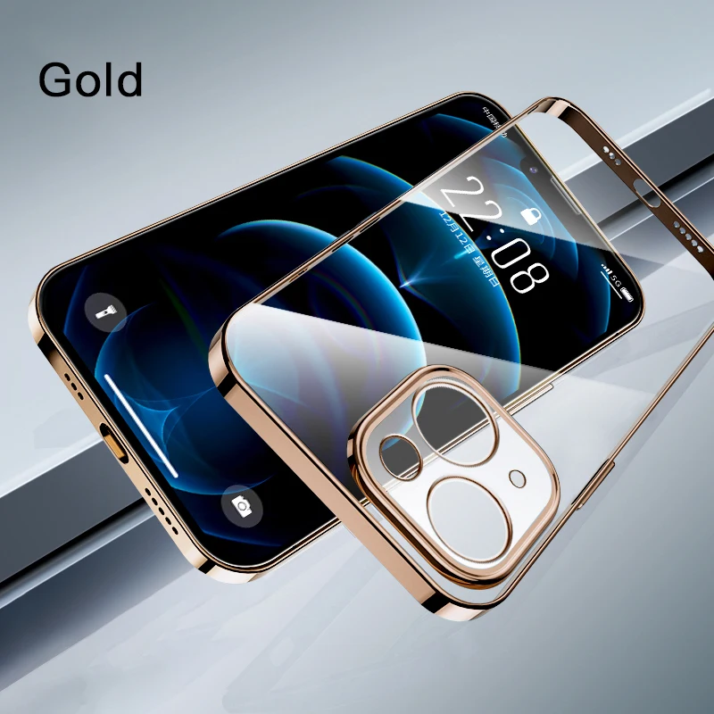 3CG Luxury Plating TPU Transparent Phone Case For iPhone 13 12 11 Pro XS Max Mini XR X 7 8 Plus SE2 Square Soft Silicone Cover iphone se phone case