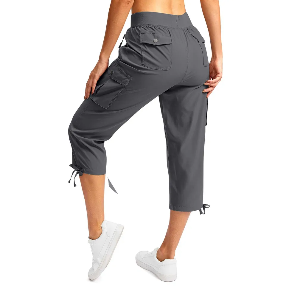 Pantalones Yoga Suaves Pantalones Capri TARSE Mujer - Cintura Alta Y Pierna Ancha - Tejido Suave Tipo Yoga - Color Gris Oscuro XXXL Pantalón Yoga Pierna Ancha Gris