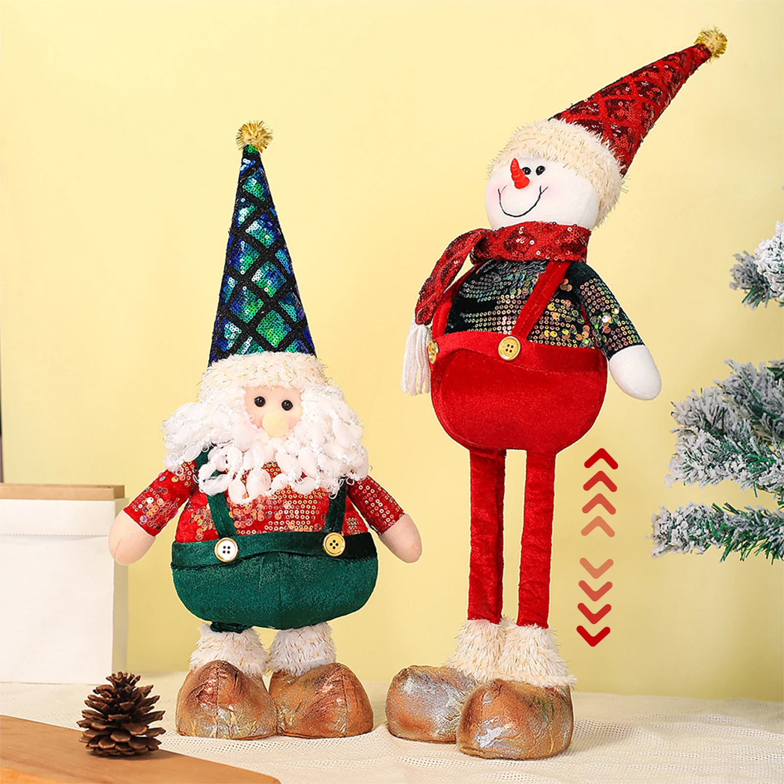 Christmas Decorations Figurine with Retractable Spring Legs Christmas Ornament Christmas Plush Doll Home Holiday Decoration