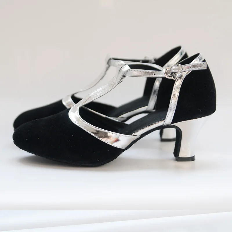 Women Latin Dance Shoes Female Salsa Sandals Soft Sole Ladies Suede Upper T Strap Ballroom Tango Samba Party Dance Shoes 5