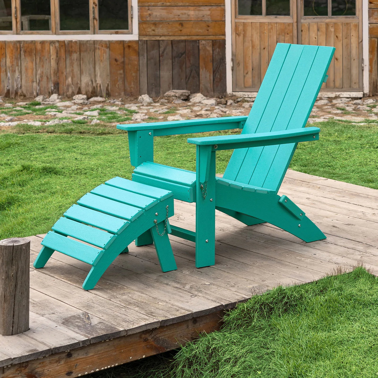 Adirondack Bench Lounge Chairs with Footrest Table 2 Outdoor Patio HDPE Folding