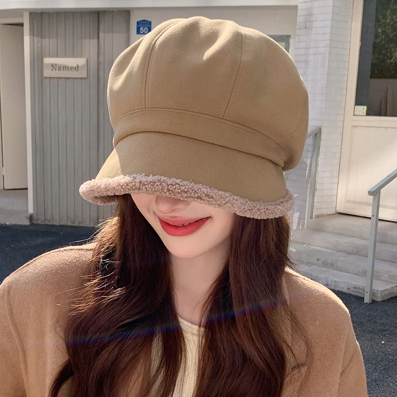 Women's Winter Velvet Beret Hat - Retro Solid Color Newsboy Cap