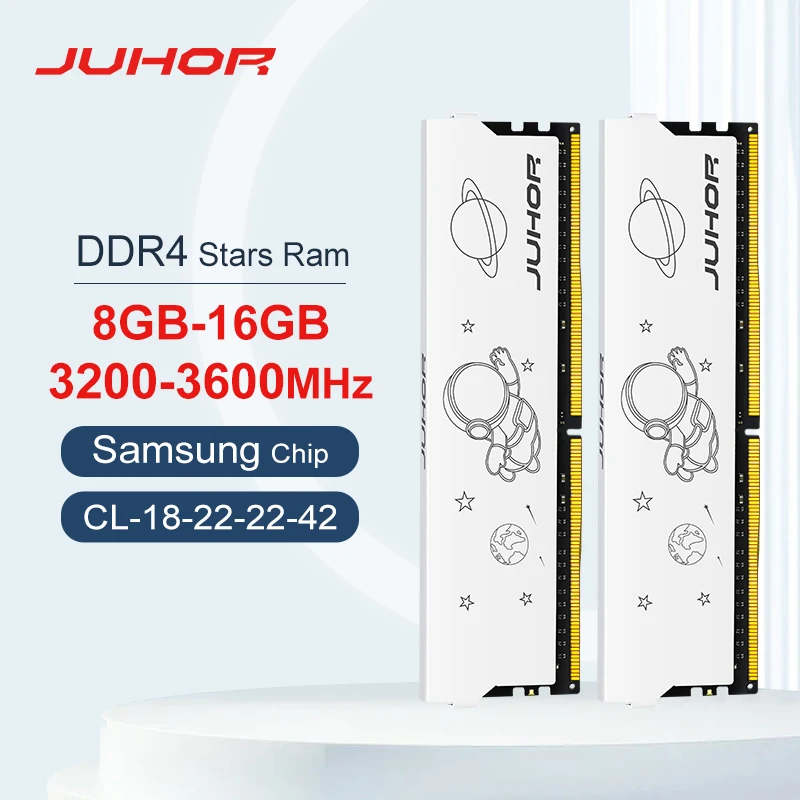 JUHOR DDR4 8GB 16GB 3200MHz 3600MHz 16GBX2 8GBX2 Novo Dimm XMP2.0 Desktop Gaming Memoria Rams Grânulos de Samsung