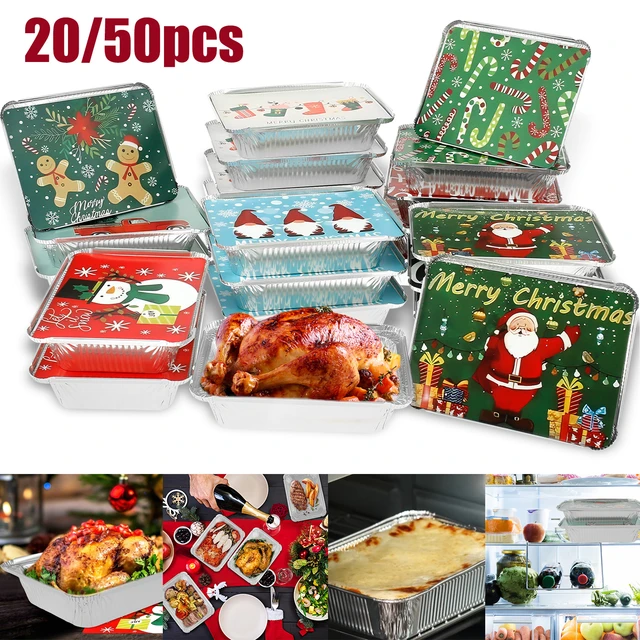 24 Count Christmas Tin Foil Containers with Color Your Own Lid Covers For  Cookies Holiday Aluminum Disposable Food Storage Pans For Xmas Treat