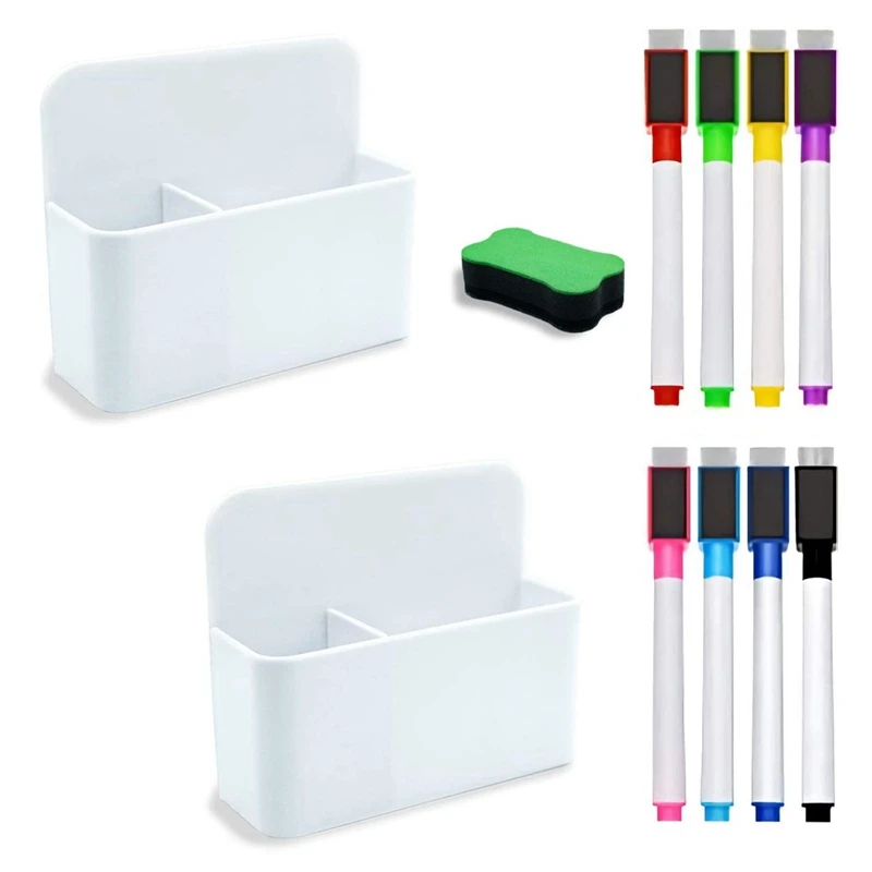 Whiteboard Magnetic Marker Storage Box Set Magnetic Dry Erase Marker Whiteboard Eraser for School Office Home