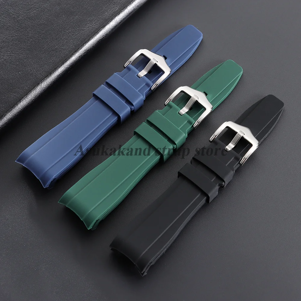 Universal Waterproof Curved-End Silicone Watch Band - Rubber Strap for Men and Women, Sports Design, 20mm & 22mm