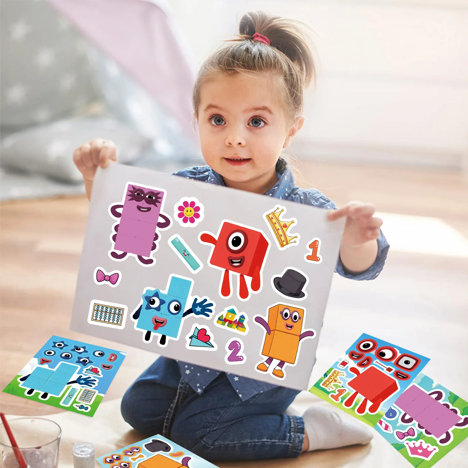 8/16 Fogli di Adesivi Puzzle con Numeri e Cartoni Animati per Decorare Quaderni, Scatole, Frigoriferi, Impermeabili e Fai-da-Te - immagine 4