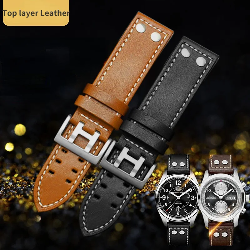 Uhgbsd Genuine Leather Strap For Hamilton H70595593 H70655733 Top Layer Leather Watch Band 22Mm 20Mm Compatible Smartwatch