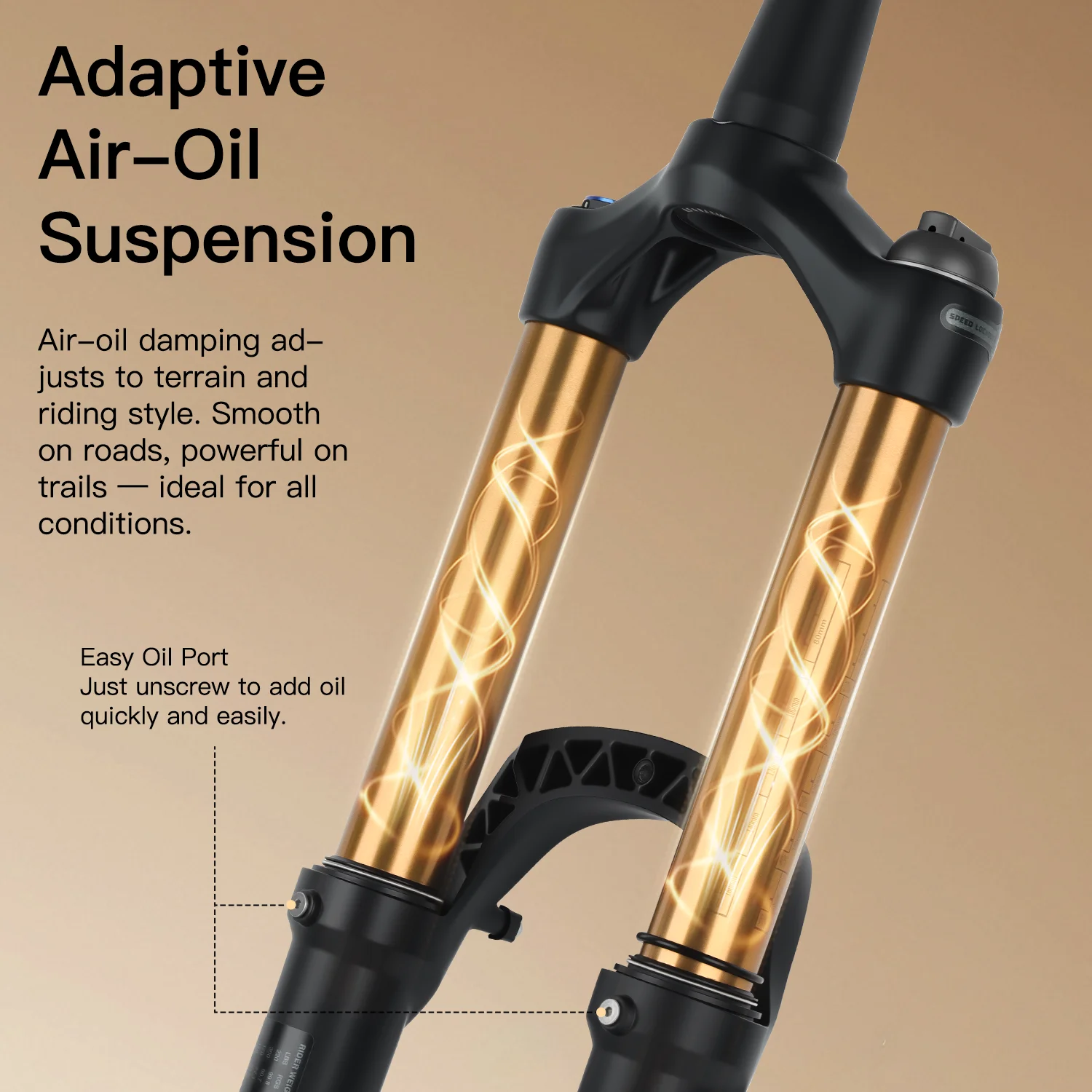 Fourche VTT DH AM Suspension Air 27,5 Pouces - Réglable, Or, 165mm De Débattement