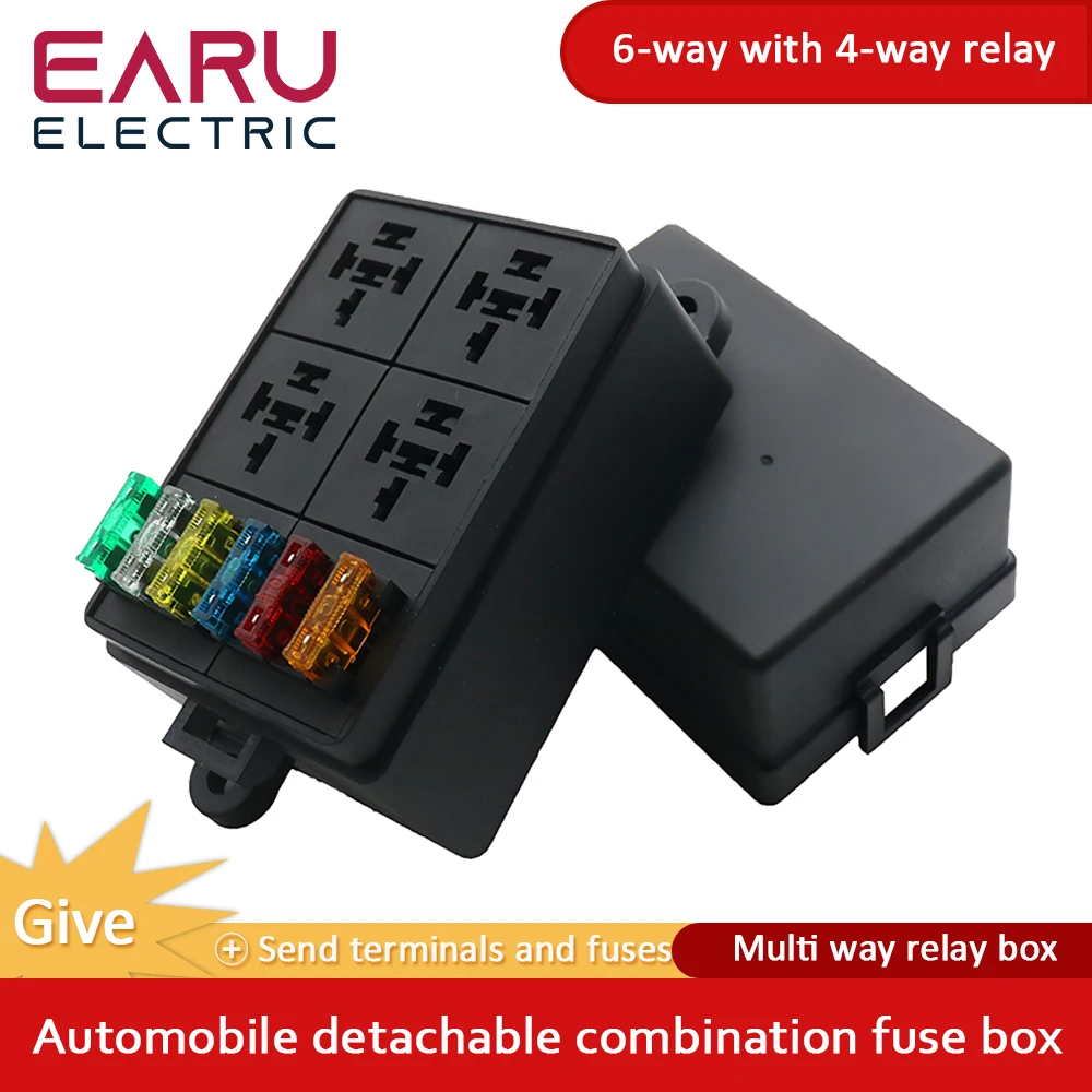 EARU Automotive 6-way fuse box with relay box assembly, 12 way 10 way 8 way modified circuit protection fuse box