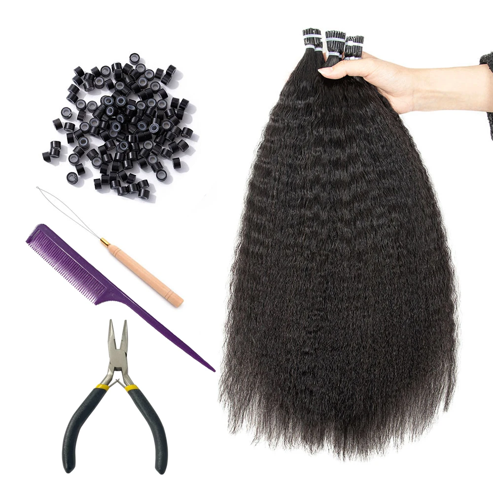 Microlink Hair Extensions Yaki Straight I Tip Human Hair Virgin Micro