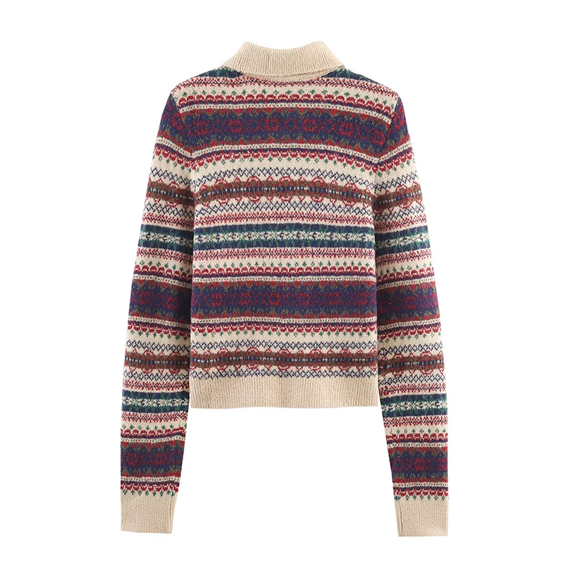 Vintage Casual Chic Women Sweater Long Sleeve Jacquard Knitting Cardigans Fashion 2025 Autumn Winter Elegant Cardigan Coat