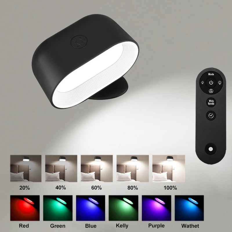 Magnetic LED Wall Light Rechargeable 360&deg; Rotation Touch Remote Control Cabinet Spotlight Round Night Lamp