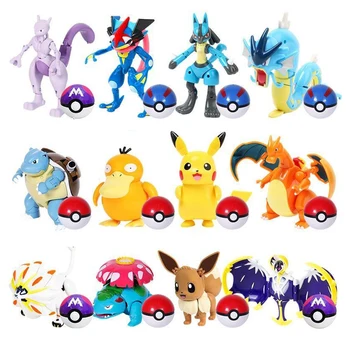 New Pokemon Figures Pikachu Charizard Greninja Pocket Monster Pokeball Action Deformation Model Toys Kids Birthday Gifts