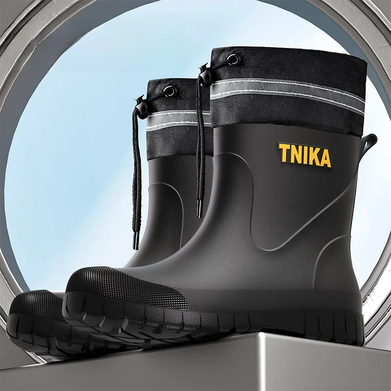 Bottes pluie homme mi-mollet pêche lavage auto antidérapantes mode européenne