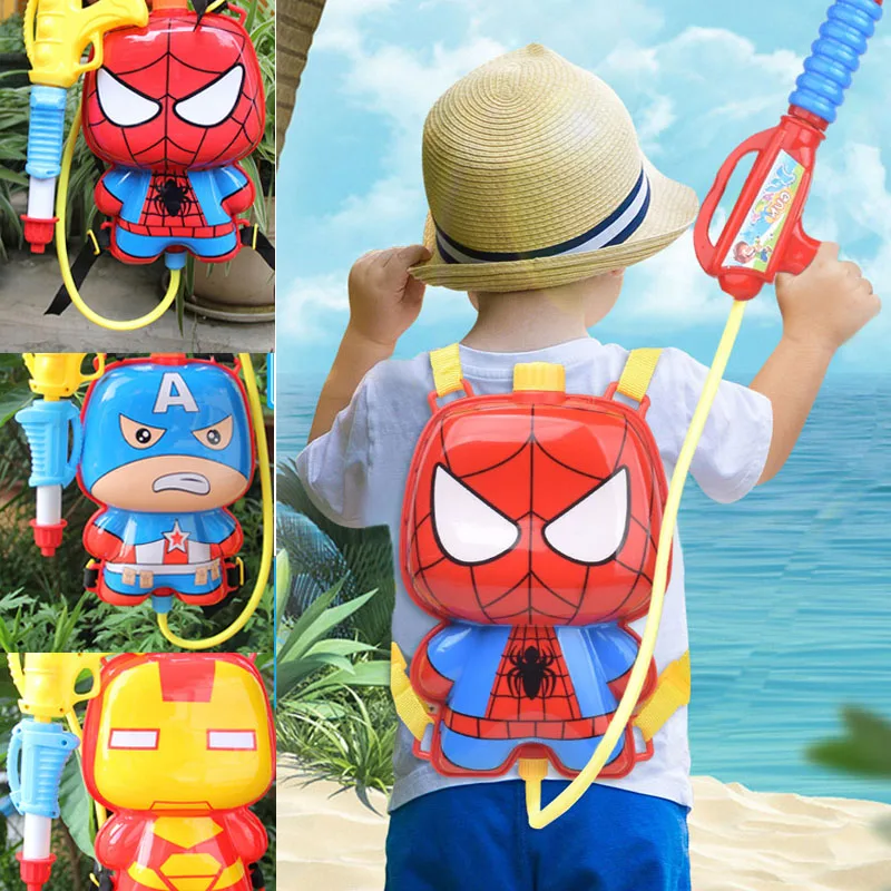 

Spiderman Anime Figure Children's Backpack Water Gun Toys Marvel Pull-Out Water Beach Bathing Drifting Kids Toys Birthday Gifts